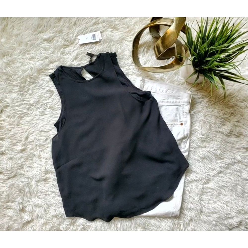 Banana Republic Black Sleeveless Mixed Media Muscle Tank Top Size XS Petite